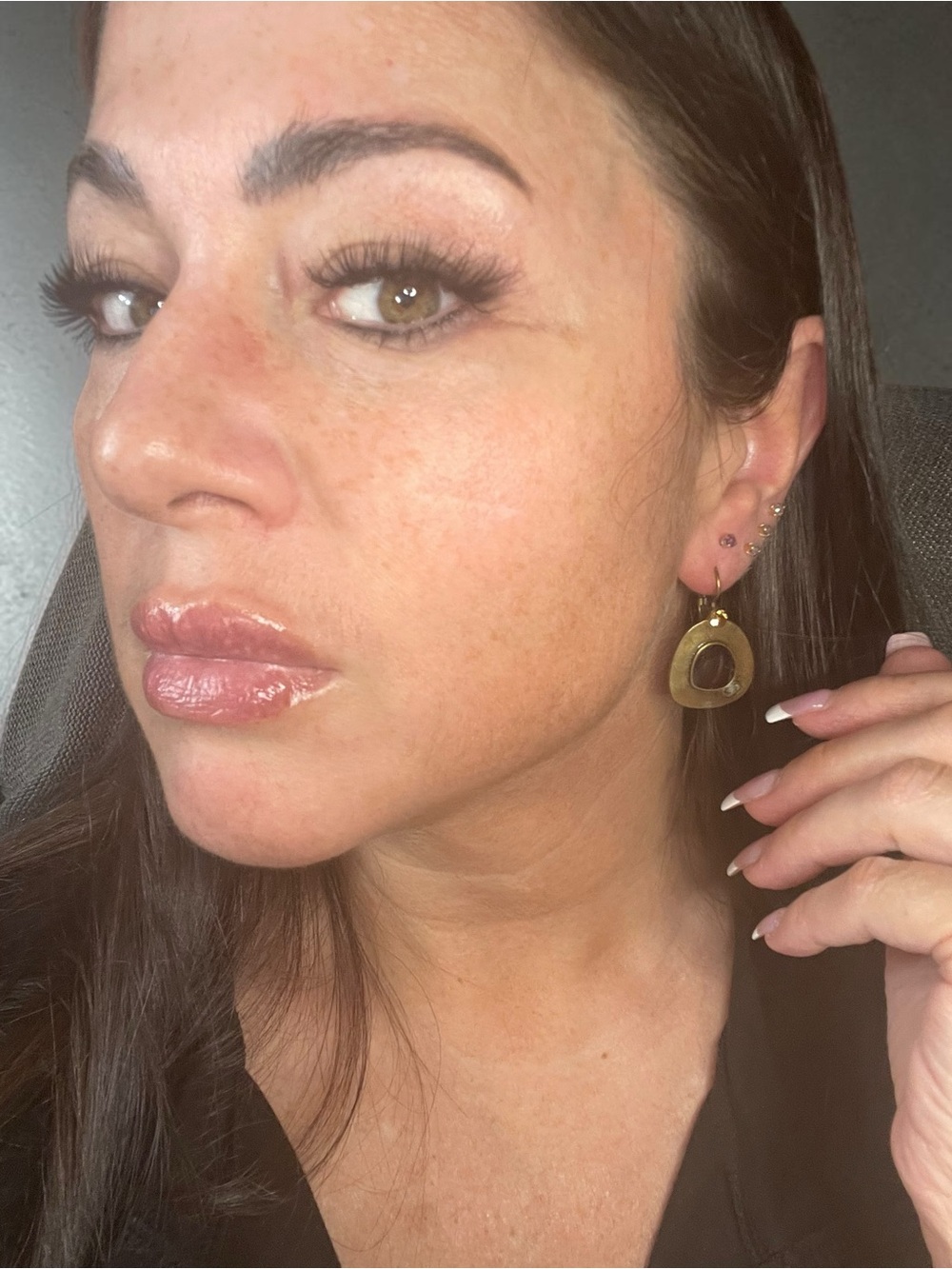 Antique Brass Deep Red Black Enamel Champagne Rhinestone Drop Earrings